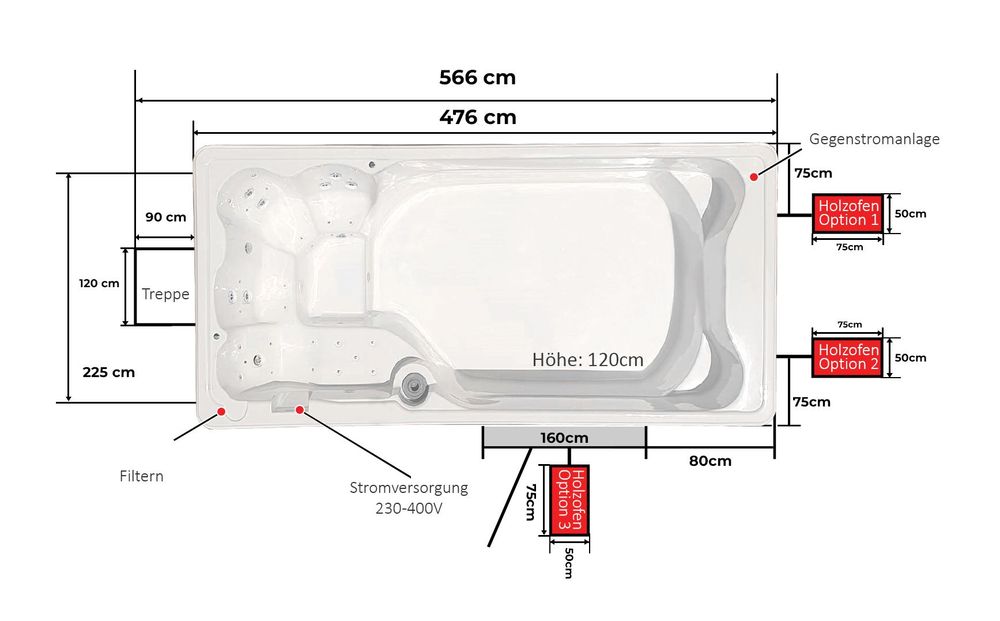 Basen wolnostojący Jacuzzi Basen ogrodowy domowy SWIMSPA KONGO 476x225