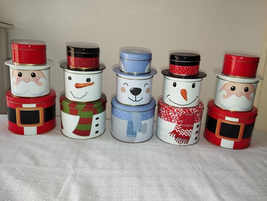 Caixa/lata Pai Natal e boneco de neve