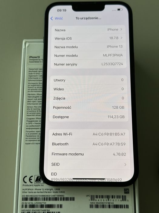 iPhone 13 IDEALNY Bateria 84% 128Gb