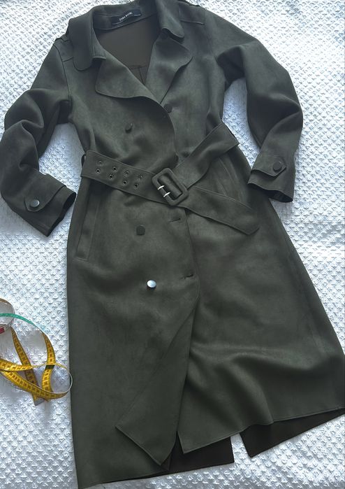 Plaszcz Zara Basic khaki zgnila zielen trencz