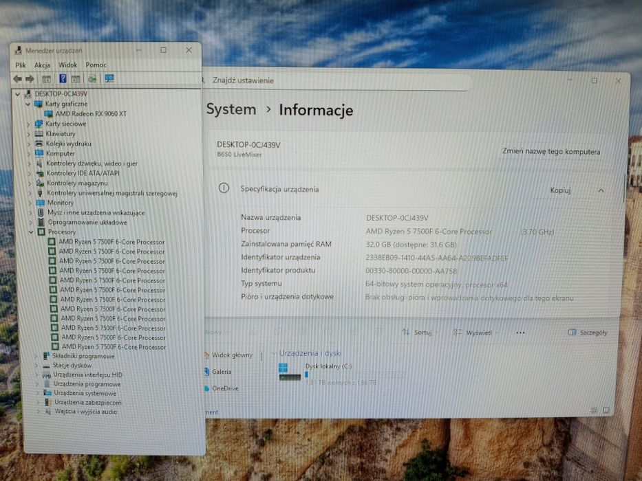 Komputer Gamingowy Ryzen 5 7500, RX 9060 XT 16 GB, 32 GB,SSD,Win 11