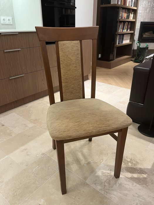 Stół z litego drewna z blatem szklanym + 6 krzeseł