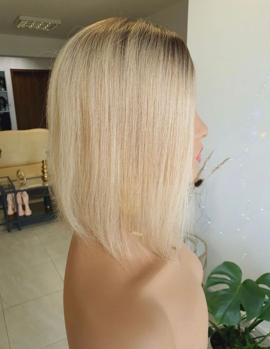 Tupet topper z włosów naturalnych w 100% blond odrost Monika