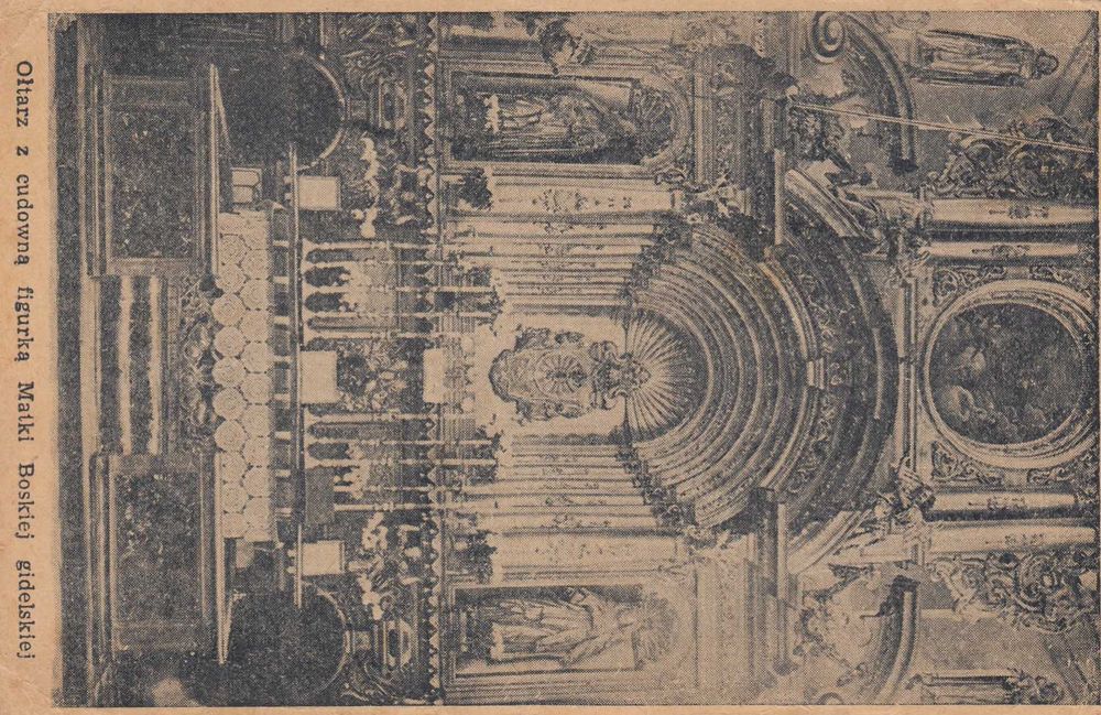 Ołtarz z cudowną figurą Matki Boskiej Gidelskiej - pocztówka