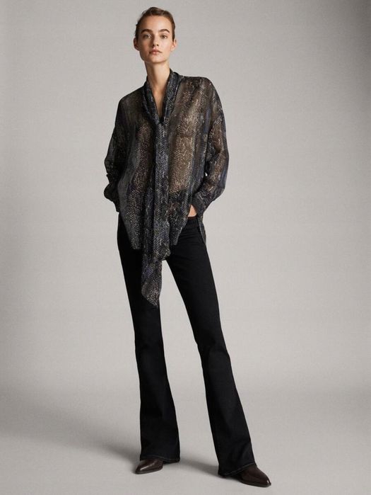 Прозора брендова блуза зміїний принт Massimo Dutti