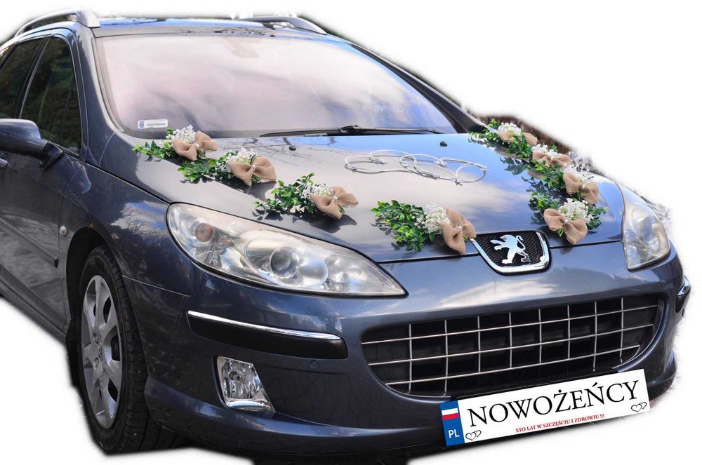 Dekoracja na samochód ślubny.Cały zestaw.Ozdoby RUSTYKALNE na auto 307