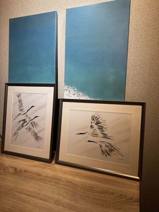 Obraz żurawie szkice węglem 43x53cm