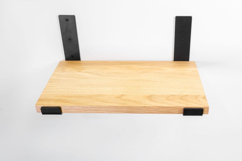 Loftowa półka dębowa z czarnymi podpórkami 35x20 cm LOFT DĄB