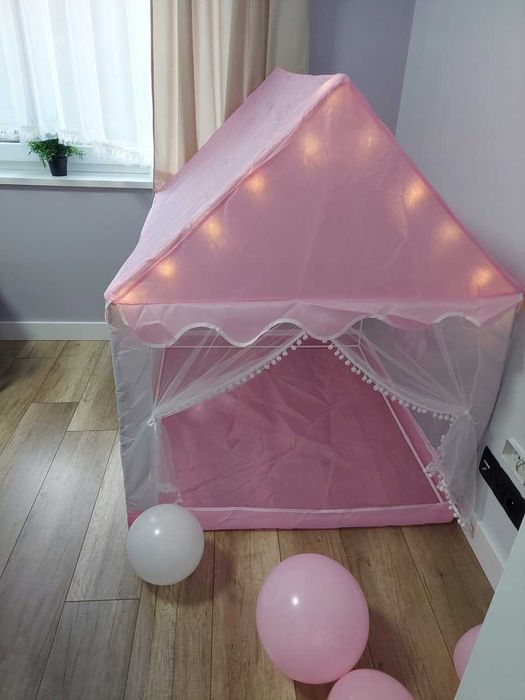 Namiot Domek dla Dzieci Zamek Pałac do Pokoju Ogrodu + Lampki LED Róż
