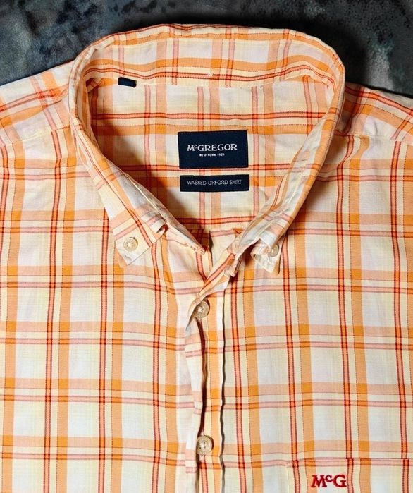McGregor XXL – Stylowa koszula męska w pomarańczowo-żółtą kratę - Krótki rękaw | Stan idealny