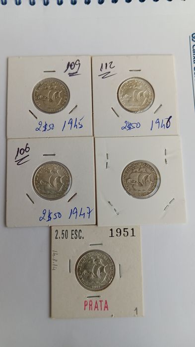 11 moedas de 2,50 escudos caravelas.