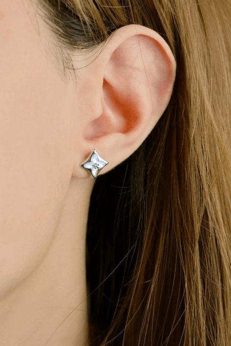 Brincos Novos Madrepérola Aço e Ouro Branco 24K Louis Vuitton