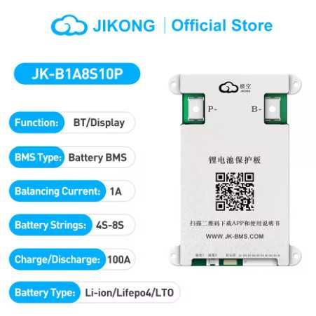 Jikong JK-B1A8S10P smart BMS lifepo4 LiFePO4 Li-ion LTO Дисплей 3.2"