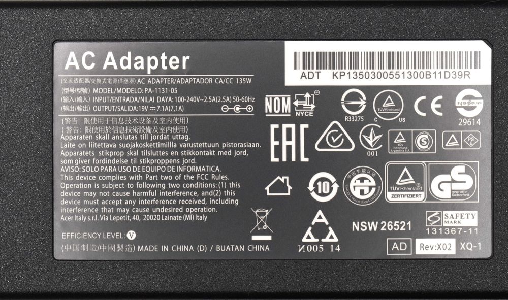 Блок живлення для ноутбука Acer 19V 7.1A 135W 5.5×1.7 мм