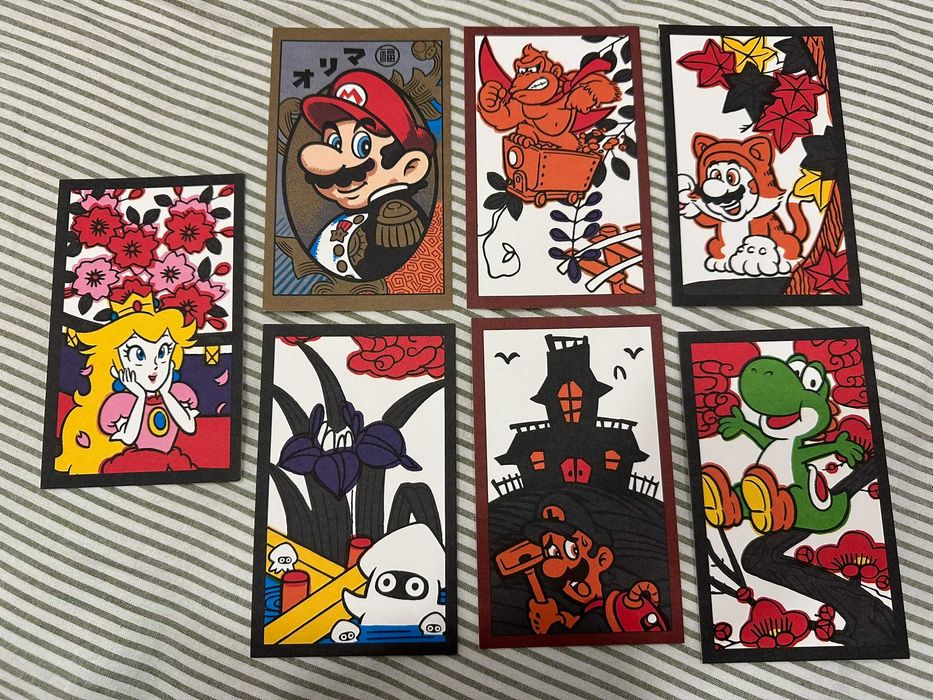 Conjunto de postais Mario Hanafuda - 7 unidades, falta 1