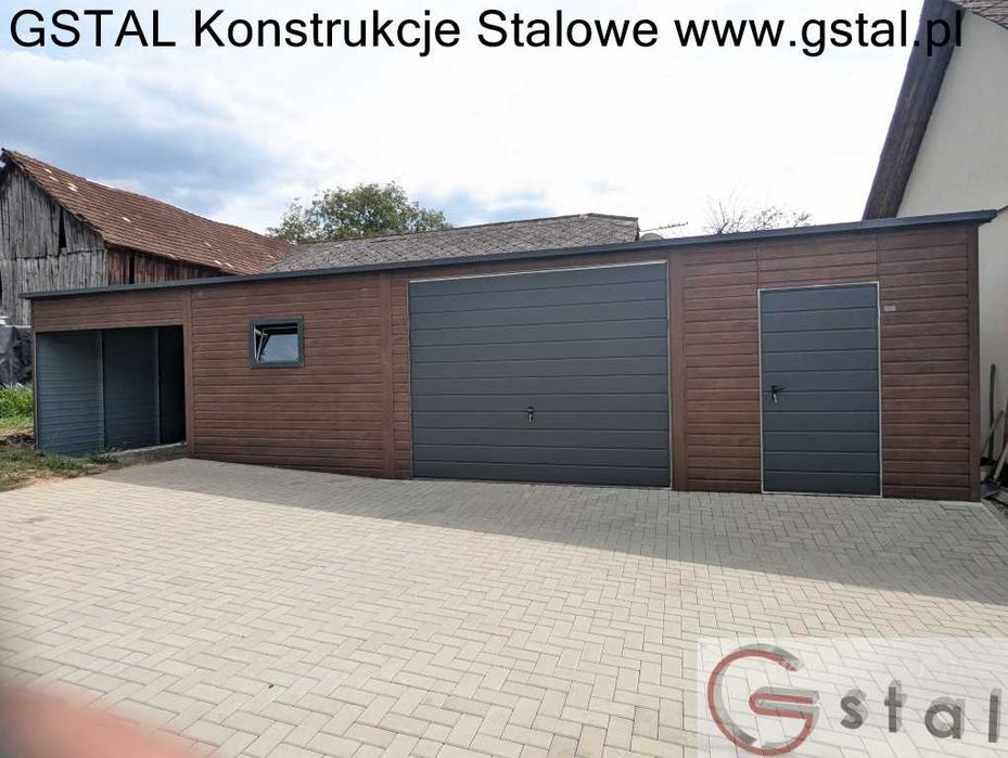garaż blaszany hala wiata 12x6 orzech solidny profil zamknięty