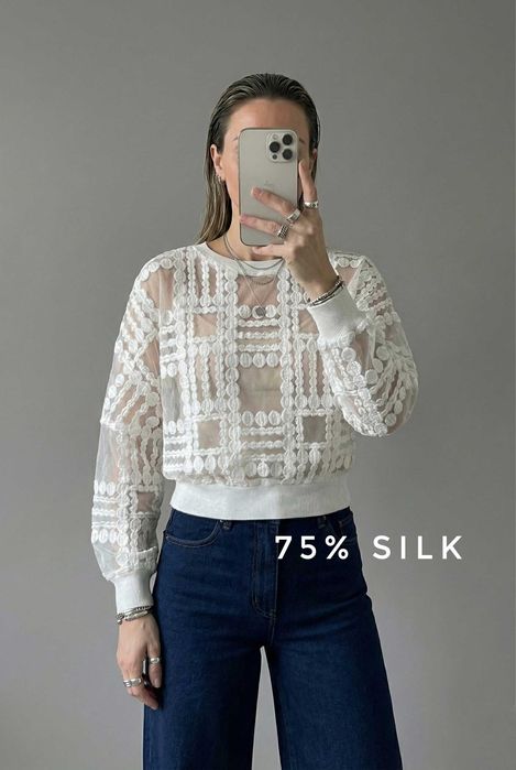 By Malene Birger 38 m sweter bluza biała transparentna jedwab jedwabna
