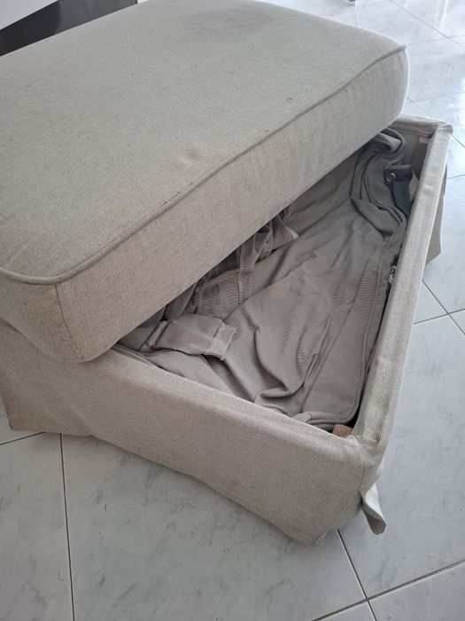 Sofá 3 lugares + Repousa-pés c/arrumação, Kilanda bege EKTORP