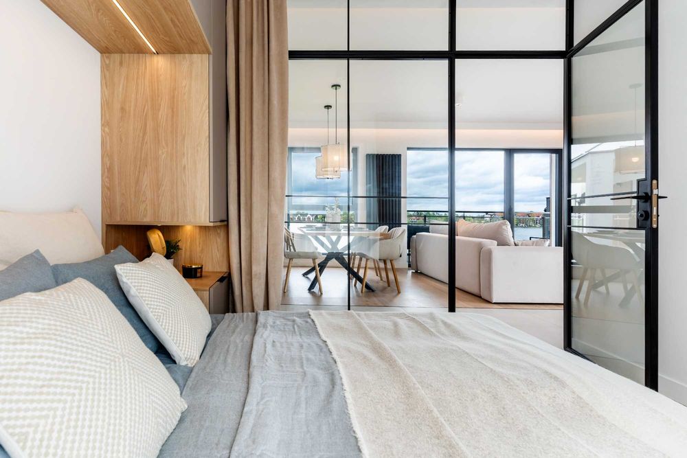 Marina Ostróda - widok na jezioro, nocleg Mazury, garaż, tarasy, 3pok