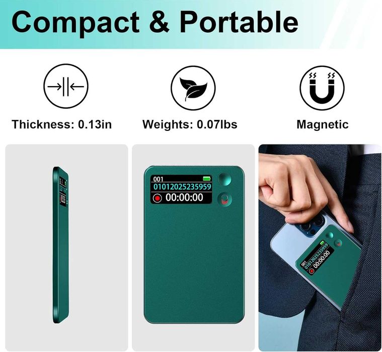 Dyktafon Powate AI 64GB transkrypcja 112 języków szpiegowski slim 821