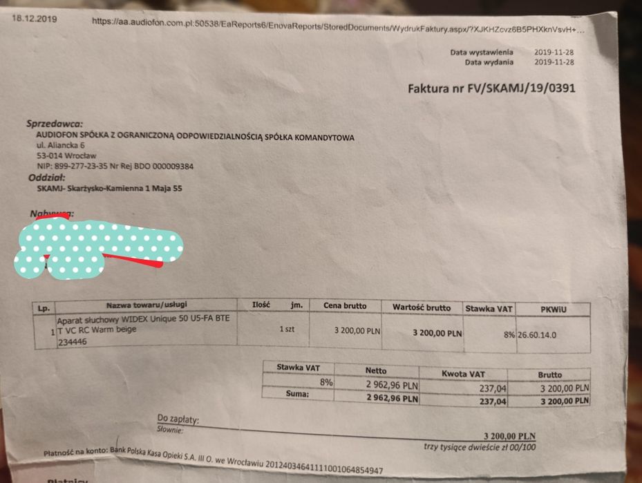 Aparat słuchowy Widex Unique 50 + baterie