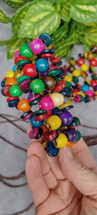 Kolorowy pasek boho z drewnianych koralików, wiązany,retro vibe gypsy