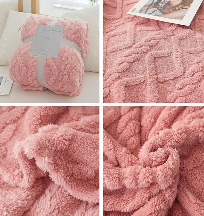Nowy duży milusi koc- pudrowy róż 200x230cm