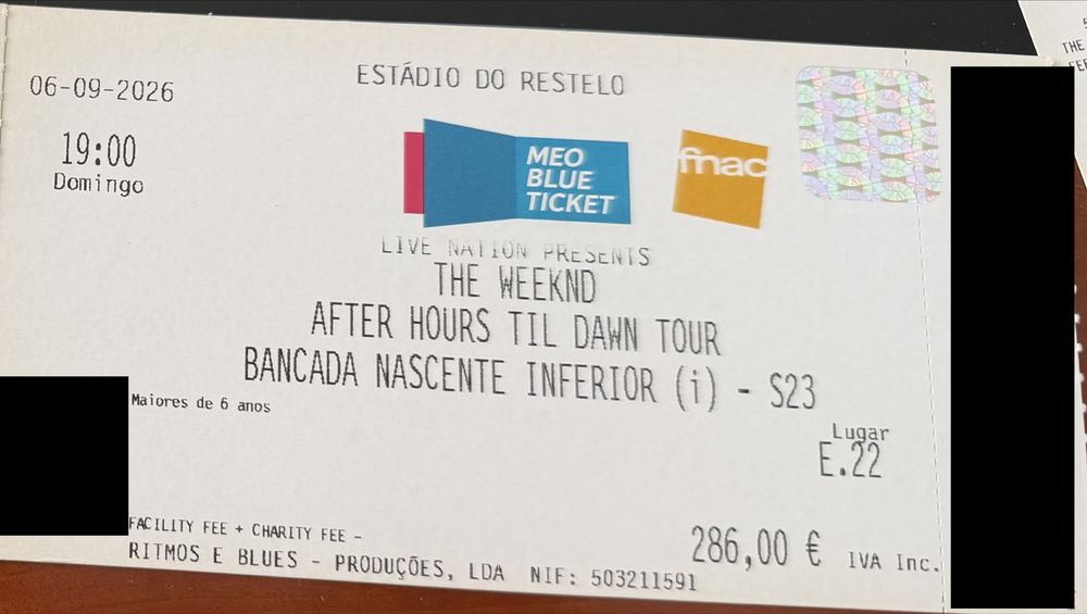 Bilhetes The Weeknd — Estádio do Restelo (6 setembro 2026)