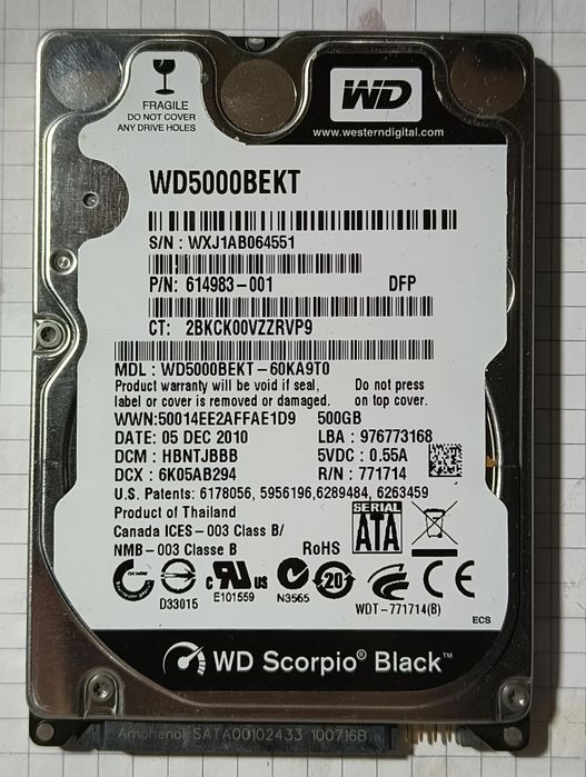 Dysk HDD WD Black 500GB 2.5" 7200 RPM SATA 3