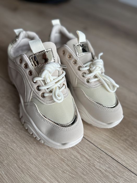 Sneakersy damskie buty beżowe złote