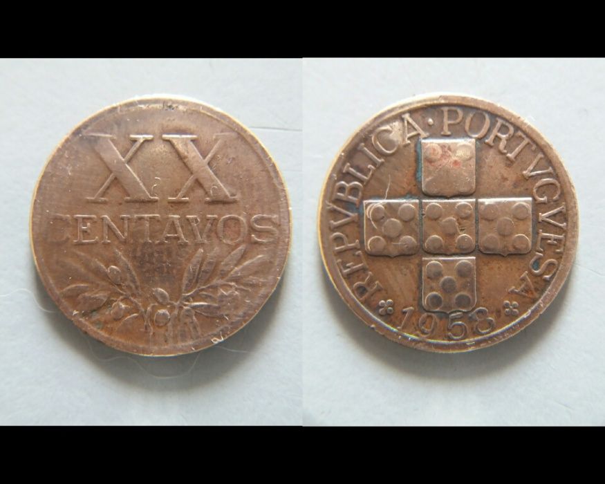 Lote de 5 moedas de XX centavos (Republica Portuguesa)