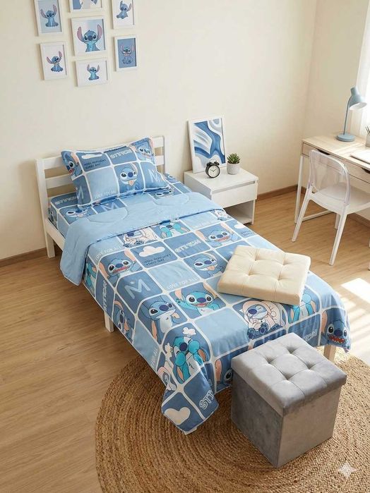 Cama + colchão + cabeceira + puff + travesseiro + roupa de cama