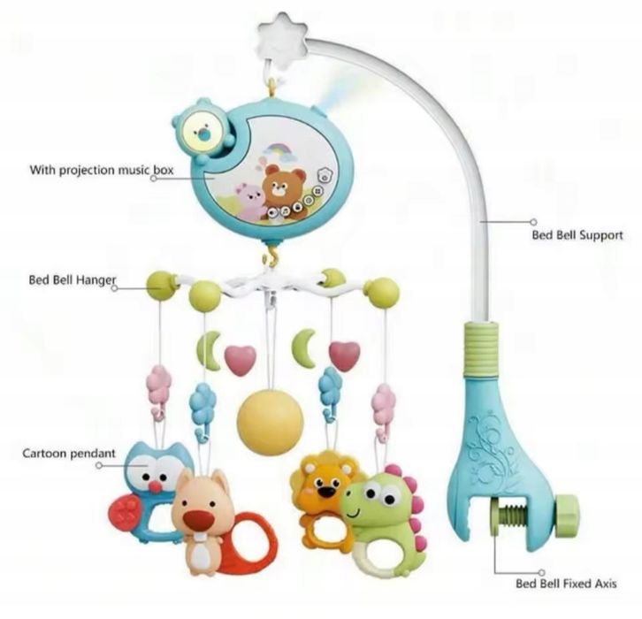 Karuzelka karuzela do łóżeczka światło / dźwięk na pilot niebieska