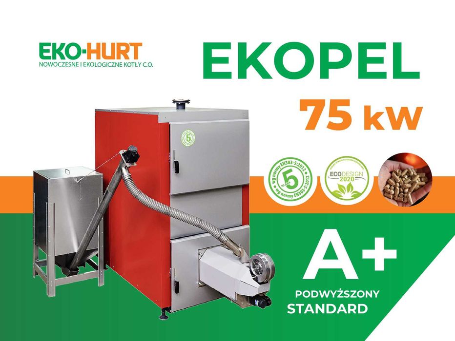 Kocioł z podajnikiem na pellet EKOPEL 75kW A+ certyfikat ECODESIGN