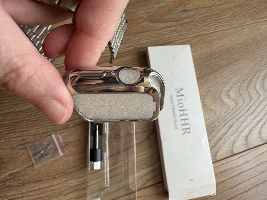 Стильний сталевий ремінець MioHHR + захисний кейс для Apple Watch (Silver/Gold)