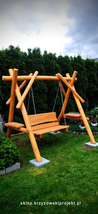 Huśtawka z bali, huśtawka ogrodowa, huśtawka drewniana, meble-ogrodowe