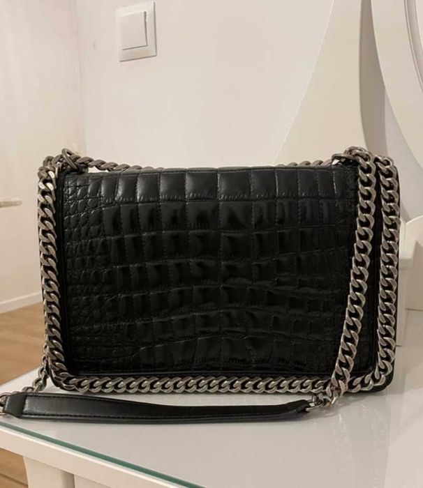 Skórzana torba torebka Zara skóra naturalna z grubym łańcuchrm czarna