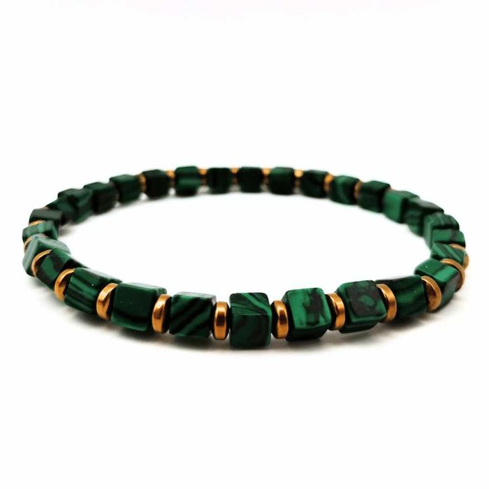 Bransoletka malachit sześciany i hematyt
