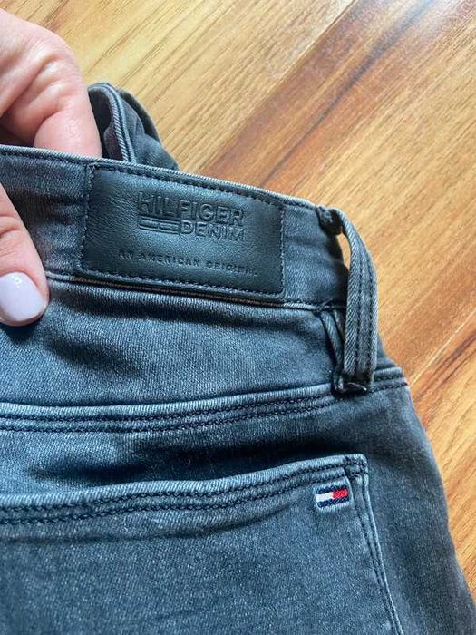 Tommy hilfiger skinny szare long rurki dzins jeans spodnie dziury