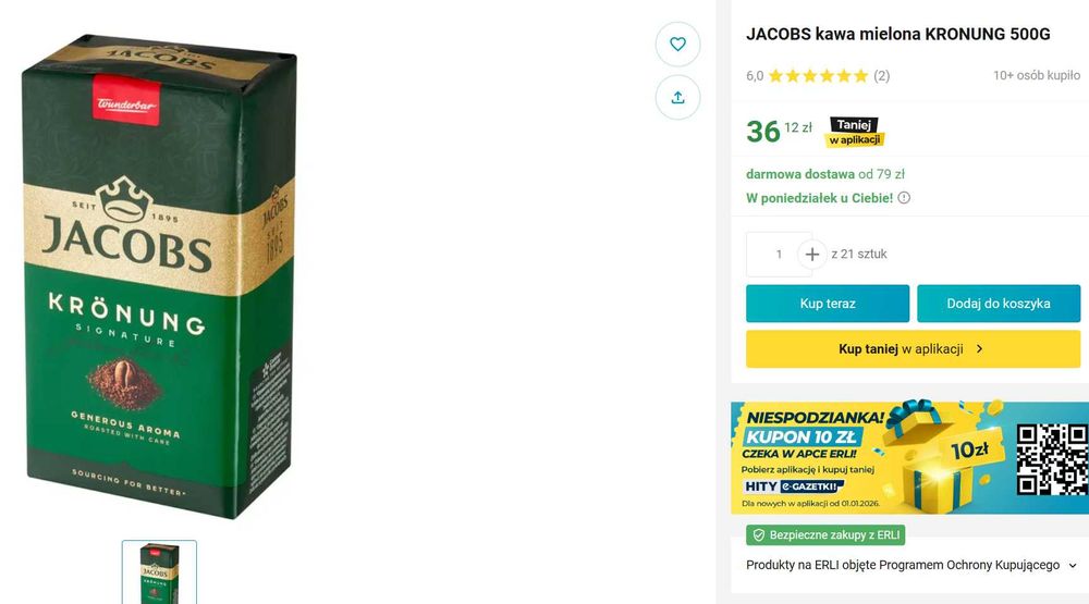 Kawa ziarnista Tchibo Privat Kaffee African + JACOBS  mielona KRONUNG