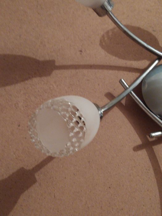 Conjunto de candeeiro + 2 apliques de parede em inox e vidro