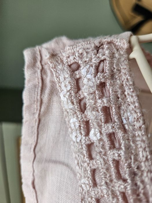 Lniana tunika damska bluzka oversize pudrowy róż Marisa Marie M 100% L