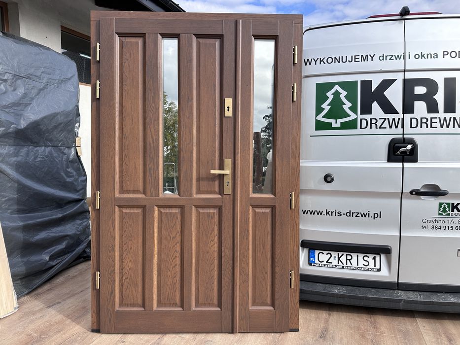 Drzwi wejściowe zewnętrzne drewniane dwuskrzydłowe dębowe cała Polska