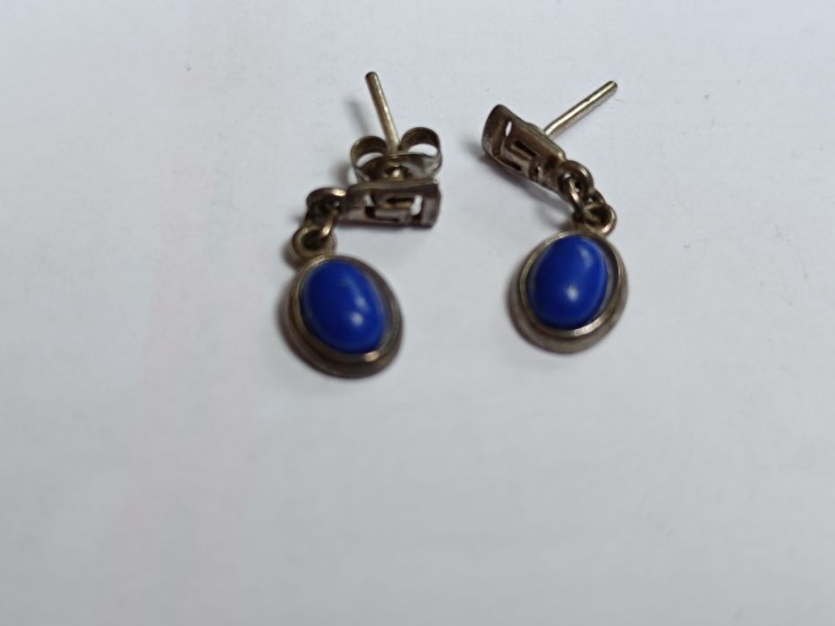 Kolczyki srebro PRL vintage lapis