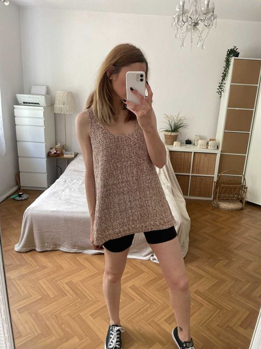 M&S top beżowy brązowy melanż dzianinowy długi oversize boho 3XL 46