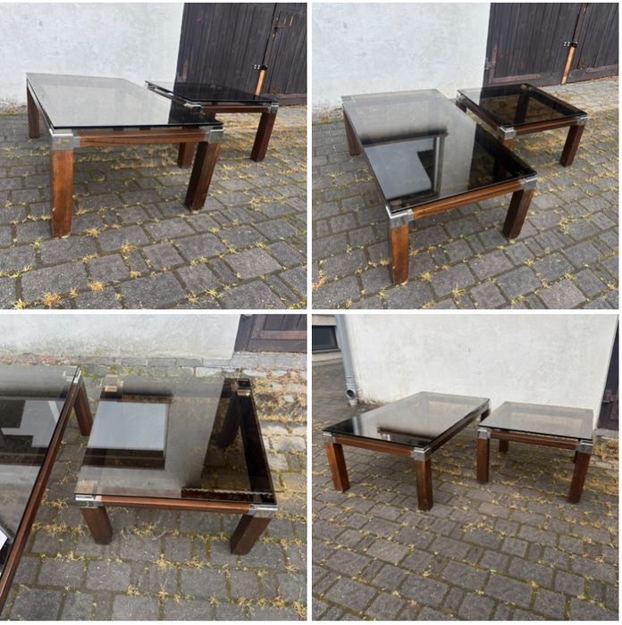 Para stolikow kawowych ze szklanym blatem w stylu Pierre Vandel
