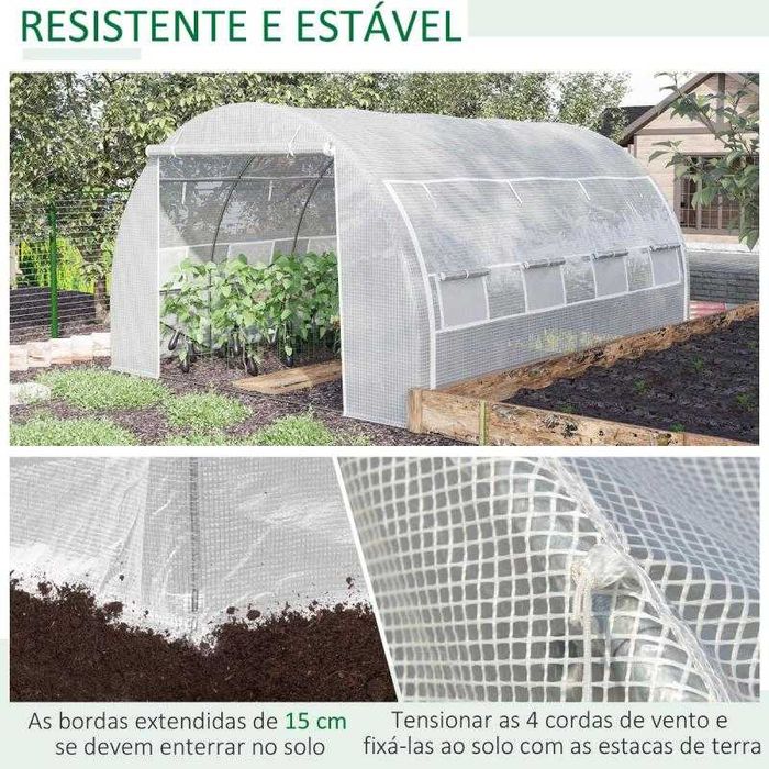 Estufa de Túnel de Jardim 4x3x2 m com Porta de Enrolar e 8 Janelas