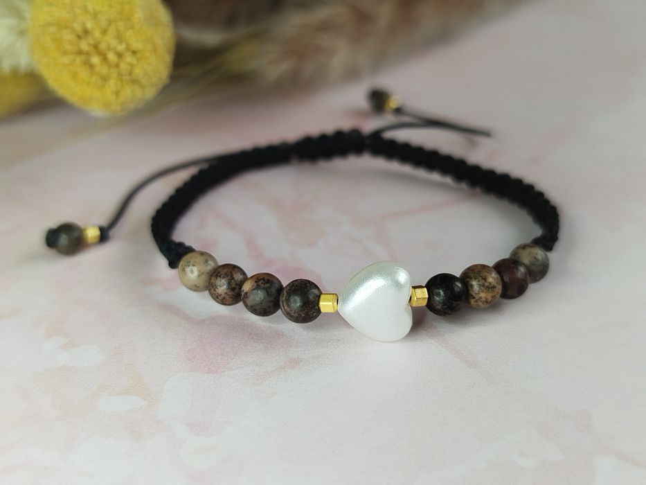 SERCE bransoletka, kamienie naturalne: Jaspis naturalny, Hematyty, akr