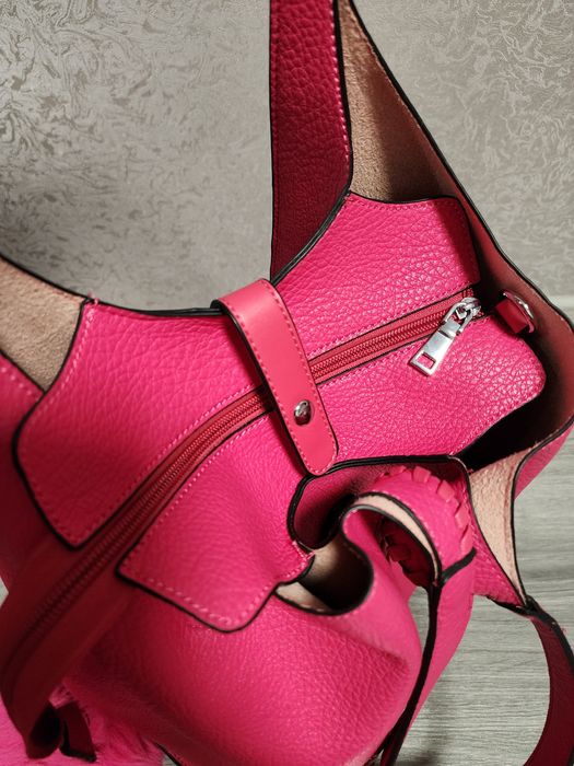 Кожаная сумка / малиновая сумка / большая сумка