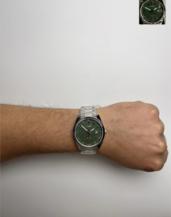 Casio mtp-1302da, годинник касіо, касіо з зеленим циферблатом